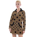 Large Black Polka Dots On Coyote Brown - Women s Long Sleeve Casual Dress