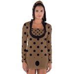Large Black Polka Dots On Coyote Brown - Long Sleeve Hooded T-shirt