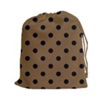 Large Black Polka Dots On Coyote Brown - Drawstring Pouch (2XL)