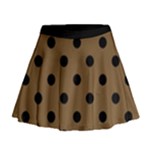 Large Black Polka Dots On Coyote Brown - Mini Flare Skirt
