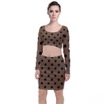 Large Black Polka Dots On Coyote Brown - Top and Skirt Sets