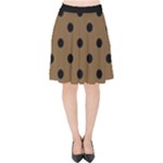 Large Black Polka Dots On Coyote Brown - Velvet High Waist Skirt