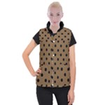 Large Black Polka Dots On Coyote Brown - Women s Button Up Vest