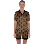 Large Black Polka Dots On Coyote Brown - Satin Short Sleeve Pajamas Set