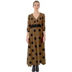 Large Black Polka Dots On Coyote Brown - Button Up Boho Maxi Dress