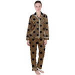 Large Black Polka Dots On Coyote Brown - Satin Long Sleeve Pajamas Set