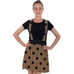 Large Black Polka Dots On Coyote Brown - Velvet Suspender Skater Skirt