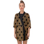 Large Black Polka Dots On Coyote Brown - Half Sleeve Chiffon Kimono