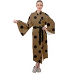 Large Black Polka Dots On Coyote Brown - Maxi Velour Kimono