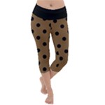 Large Black Polka Dots On Coyote Brown - Lightweight Velour Capri Yoga Leggings