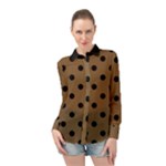 Large Black Polka Dots On Coyote Brown - Long Sleeve Chiffon Shirt