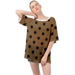 Large Black Polka Dots On Coyote Brown - Oversized Chiffon Top