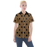 Large Black Polka Dots On Coyote Brown - Women s Short Sleeve Pocket Shirt