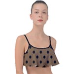 Large Black Polka Dots On Coyote Brown - Frill Bikini Top