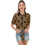 Large Black Polka Dots On Coyote Brown - Tie Front Shirt 