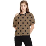 Large Black Polka Dots On Coyote Brown - One Shoulder Cut Out Tee