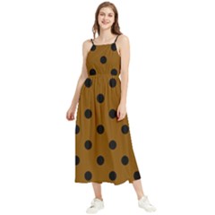 Large Black Polka Dots On Just Brown - Boho Sleeveless Summer Dress by FashionLane