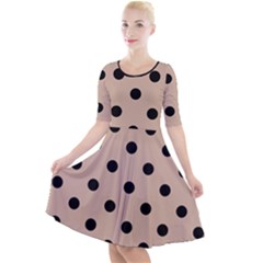 Large Black Polka Dots On Toasted Almond Brown - Quarter Sleeve A-line Dress by FashionLane