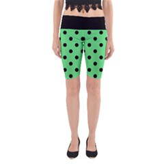 Large Black Polka Dots On Algae Green - Yoga Cropped Leggings by FashionLane