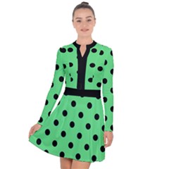 Large Black Polka Dots On Algae Green - Long Sleeve Panel Dress by FashionLane