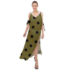 Large Black Polka Dots On Antique Bronze - Maxi Chiffon Cover Up Dress by FashionLane