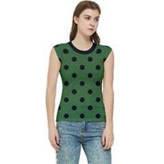 Large Black Polka Dots On Basil Green - Women s Raglan Cap Sleeve Tee by FashionLane