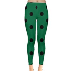 Large Black Polka Dots On Cadmium Green - Leggings  by FashionLane
