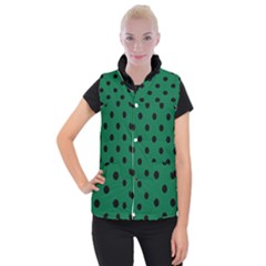 Large Black Polka Dots On Cadmium Green - Women s Button Up Vest by FashionLane