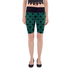 Large Black Polka Dots On Christmas Green - Yoga Cropped Leggings by FashionLane