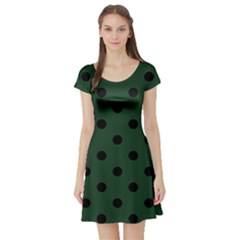 Large Black Polka Dots On Eden Green - Short Sleeve Skater Dress by FashionLane
