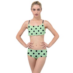 Large Black Polka Dots On Pale Green - Layered Top Bikini Set by FashionLane