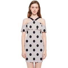 Large Black Polka Dots On Abalone Grey - Shoulder Frill Bodycon Summer Dress by FashionLane