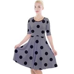 Large Black Polka Dots On Battleship Grey - Quarter Sleeve A-line Dress by FashionLane