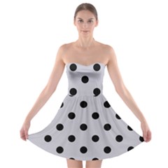 Large Black Polka Dots On Cloudy Grey - Strapless Bra Top Dress by FashionLane