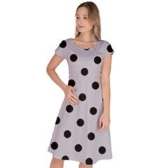 Large Black Polka Dots On Cloudy Grey - Classic Short Sleeve Dress by FashionLane