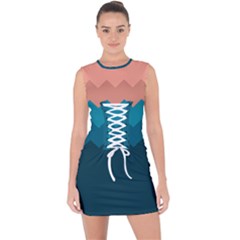 Flat Ocean Palette Lace Up Front Bodycon Dress by goljakoff