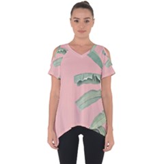 Palm Leaf On Pink Cut Out Side Drop Tee by goljakoff