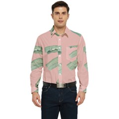 Palm Leaf On Pink Men s Long Sleeve Pocket Shirt  by goljakoff