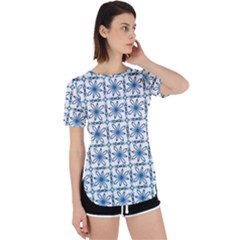 Azulejo Style Blue Tiles Perpetual Short Sleeve T-shirt by MintanArt