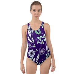Floral Blue Pattern Cut-out Back One Piece Swimsuit