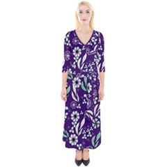 Floral Blue Pattern Quarter Sleeve Wrap Maxi Dress by MintanArt