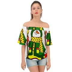 Christmas Snowman  Off Shoulder Short Sleeve Top by IIPhotographyAndDesigns