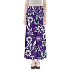 Floral Blue Pattern  Full Length Maxi Skirt by MintanArt