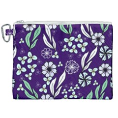 Floral Blue Pattern  Canvas Cosmetic Bag (xxl) by MintanArt