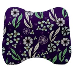 Floral Blue Pattern  Velour Head Support Cushion by MintanArt
