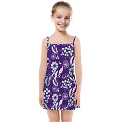 Floral Blue Pattern  Kids  Summer Sun Dress by MintanArt