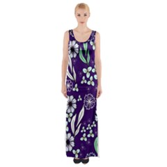 Floral Blue Pattern  Thigh Split Maxi Dress by MintanArt