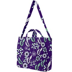 Floral Blue Pattern  Square Shoulder Tote Bag by MintanArt