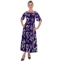 Floral Blue Pattern  Shoulder Straps Boho Maxi Dress  by MintanArt