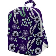 Floral Blue Pattern  Zip Up Backpack by MintanArt